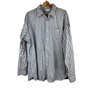 J. Crew Men's Size XL White Blue Striped Button Up Shirt